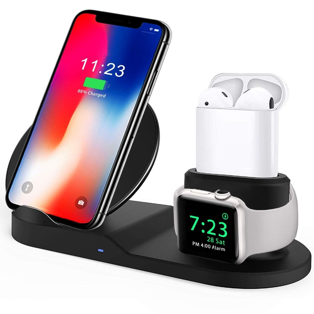 For Apple watch 4 5 3 2 stand 3 In 1 Qi Wireless Charger Fast Charging For iPhone XS Max XR X 8 Plus Samsung S9 S8 Note 9 Airpod